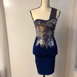 Blue Sequin Bandage Dress